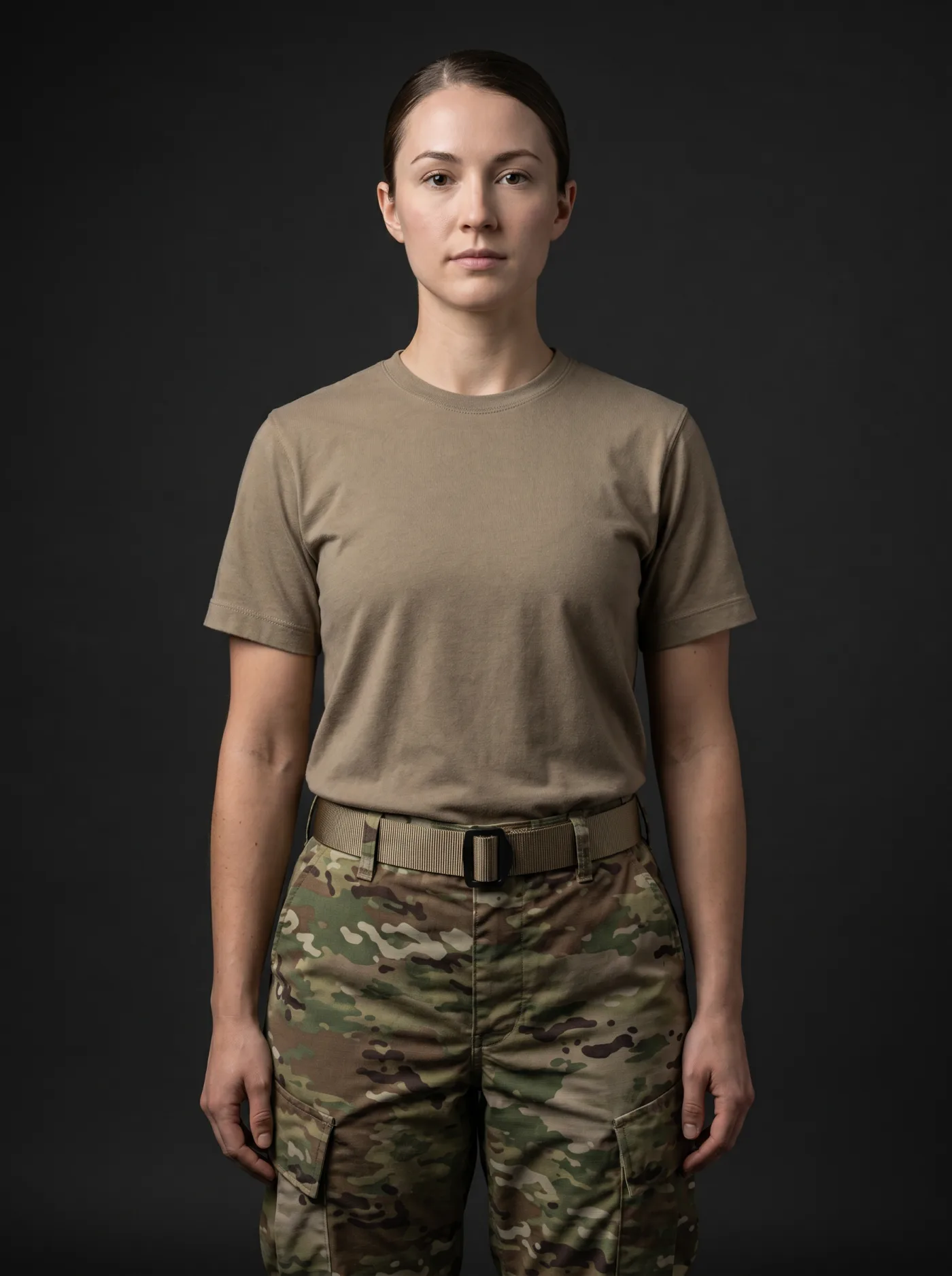 COVERT X brand model in Tan 499 base layer and OCP trousers